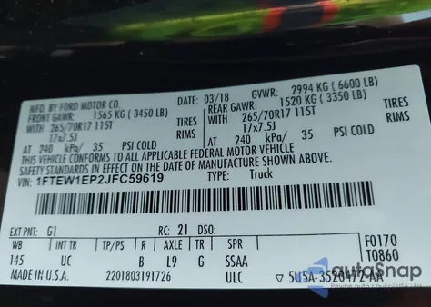 2018 Ford F-150 Xlt z USA, uszkodzony, nr VIN 1FTEW1EP2JFC59619